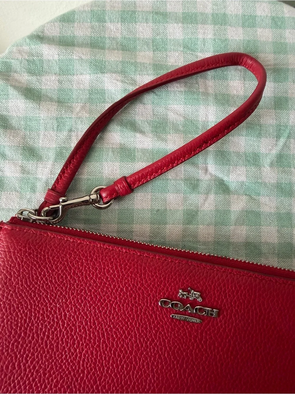 Coach Red Leather Corner Zip Wristlet